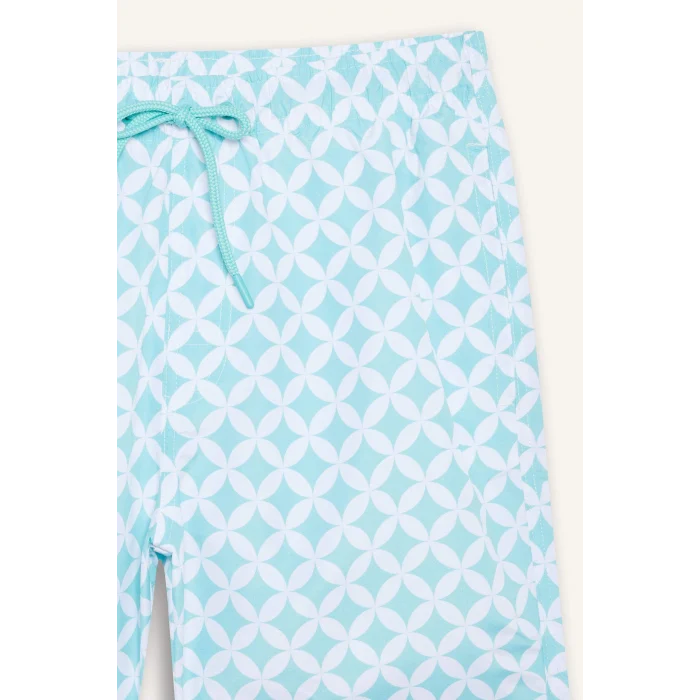 Defacto E0977 Yeşil Regular Fit Desenli File Astarlı Kısa Boy Deniz Şortu