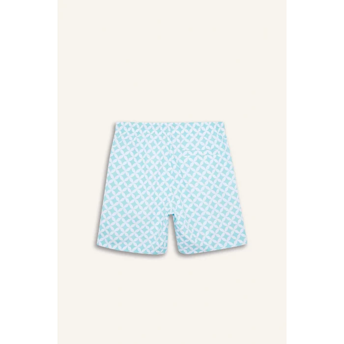 Defacto E0977 Yeşil Regular Fit Desenli File Astarlı Kısa Boy Deniz Şortu