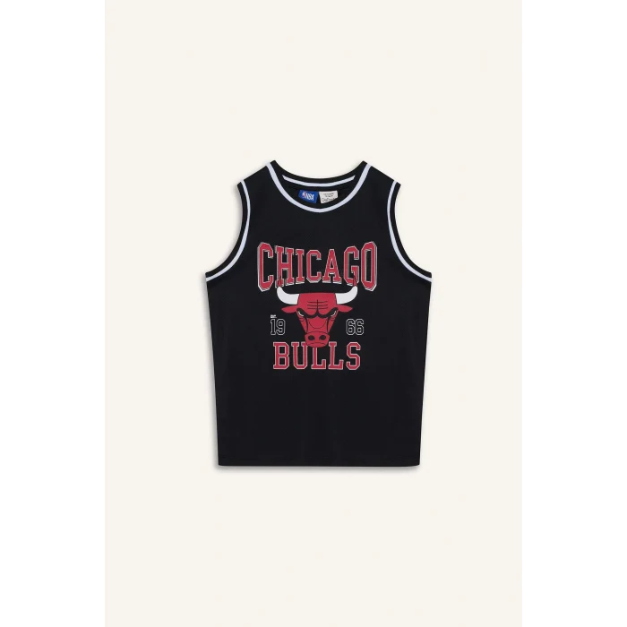 Defacto E4846 Siyah Erkek Çocuk NBA Chicago Bulls Bisiklet Yaka Atlet