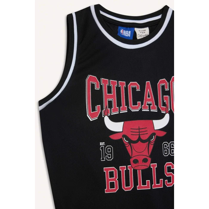 Defacto E4846 Siyah Erkek Çocuk NBA Chicago Bulls Bisiklet Yaka Atlet