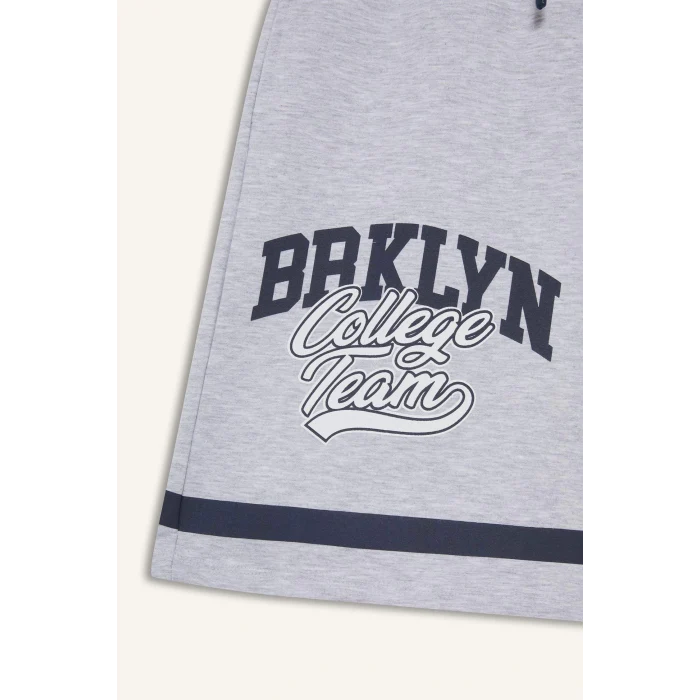 Defacto E6698 Gri Kız Çocuk Beli Lastikli Baskılı Şort