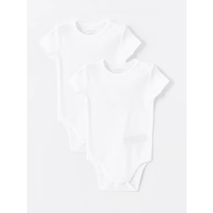 LCW baby Ekru Bisiklet Yaka Kısa Kollu Kız Bebek Çıtçıtlı Bodysuit 2li
