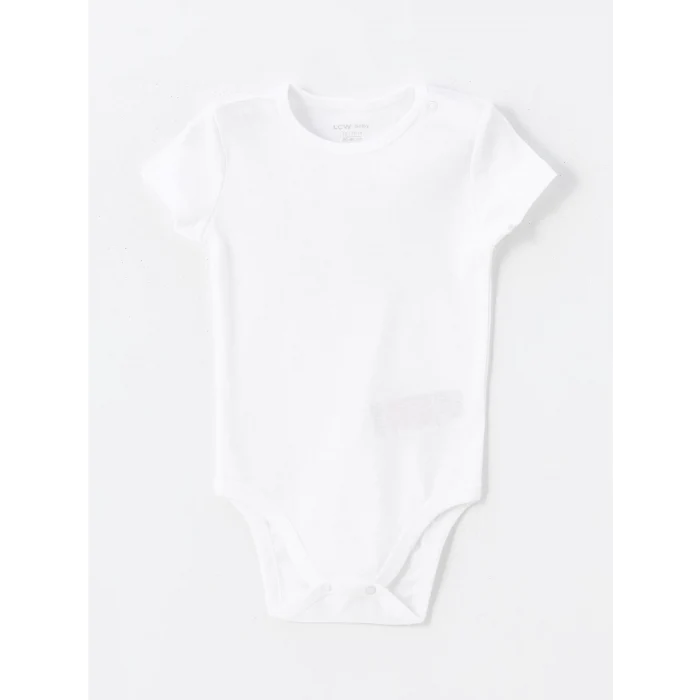 LCW baby Ekru Bisiklet Yaka Kısa Kollu Kız Bebek Çıtçıtlı Bodysuit 2li