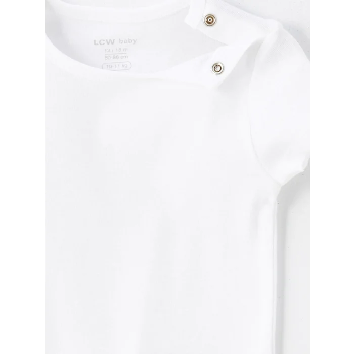 LCW baby Ekru Bisiklet Yaka Kısa Kollu Kız Bebek Çıtçıtlı Bodysuit 2li