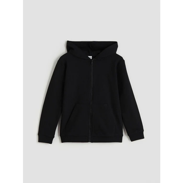 LCW Kids Siyah Kapüşonlu Erkek Çocuk Fermuarlı Sweatshirt