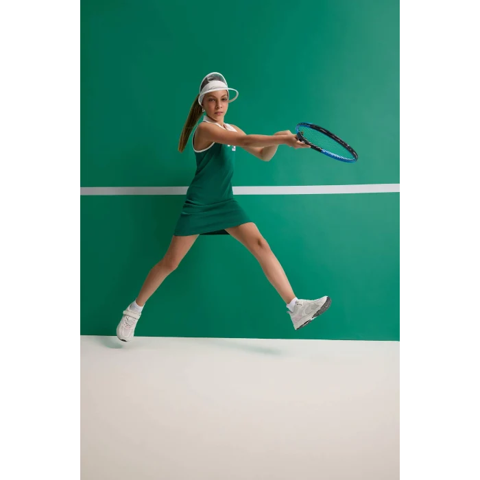 Defacto E3832 Yeşil Kız Çocuk Polo Yaka Baskılı Fitilli Kaşkorse Kolsuz Yazlık Elbise