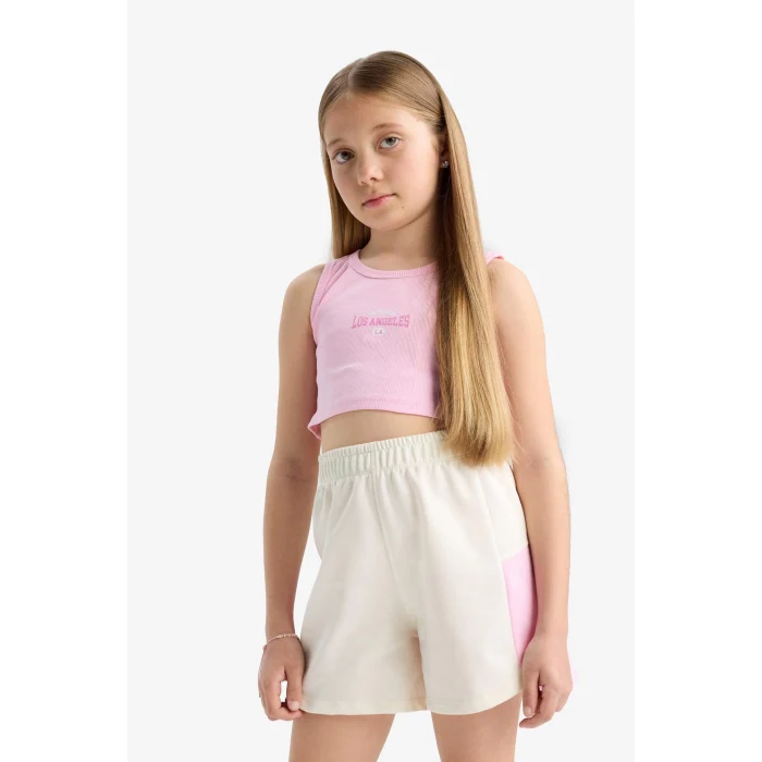 Defacto E4758 Pembe Kız Çocuk 2li Takım Baskılı Kolsuz Tişört Şort