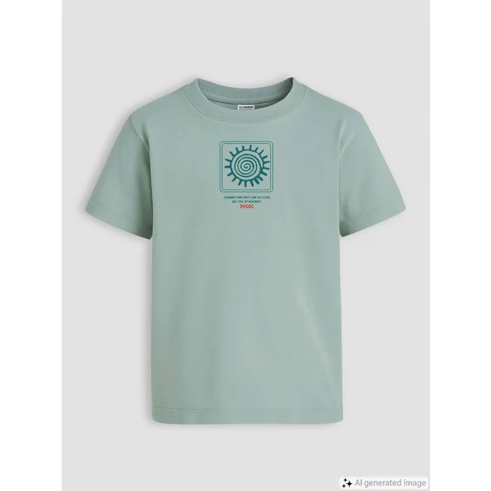 LCW Kids Yeşil Bisiklet Yaka Erkek Çocuk Tişört