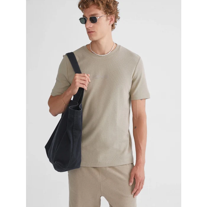 XSIDE Bej Bisiklet Yaka Kısa Kollu Baskılı Erkek Tişört