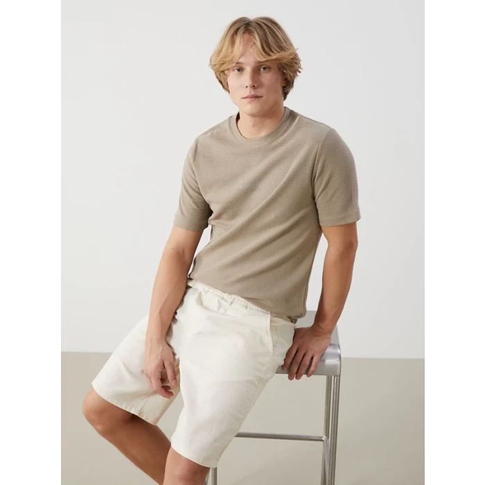 XSIDE Bej Bisiklet Yaka Kısa Kollu Baskılı Erkek Tişört