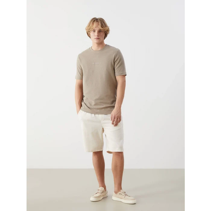 XSIDE Bej Bisiklet Yaka Kısa Kollu Baskılı Erkek Tişört