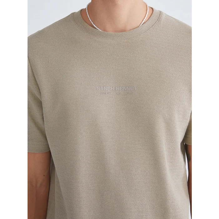 XSIDE Bej Bisiklet Yaka Kısa Kollu Baskılı Erkek Tişört