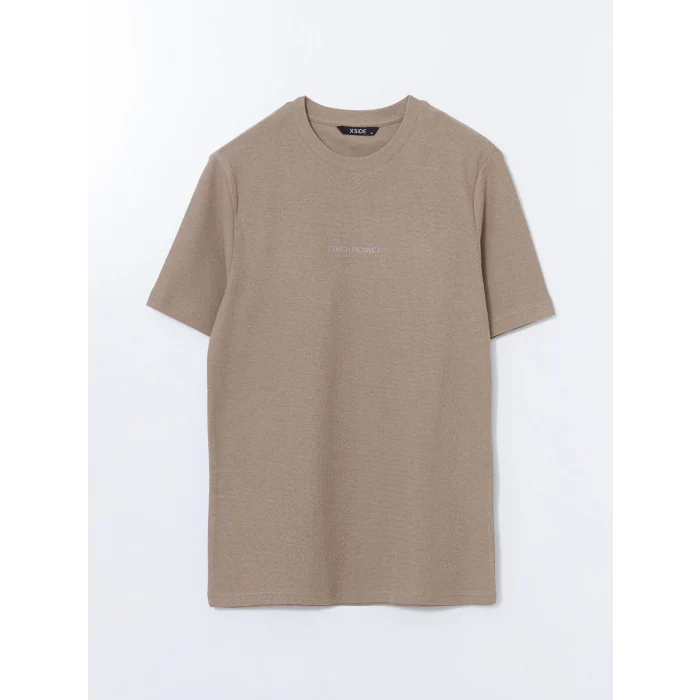 XSIDE Bej Bisiklet Yaka Kısa Kollu Baskılı Erkek Tişört