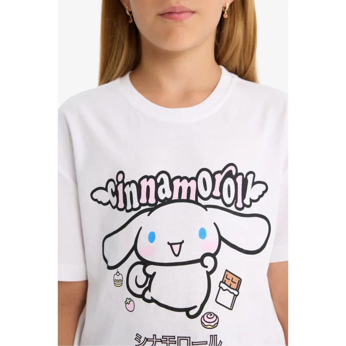 Defacto F5815 Beyaz Kız Çocuk Hello Kitty Relax Fit Bisiklet Yaka Kısa Kollu Tişört