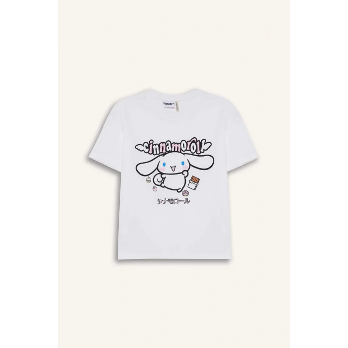 Defacto F5815 Beyaz Kız Çocuk Hello Kitty Relax Fit Bisiklet Yaka Kısa Kollu Tişört