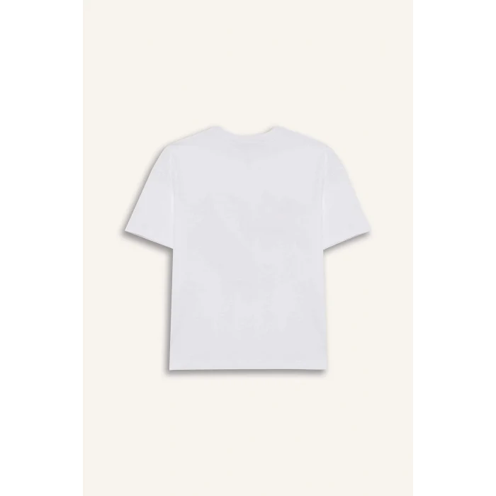 Defacto F5815 Beyaz Kız Çocuk Hello Kitty Relax Fit Bisiklet Yaka Kısa Kollu Tişört