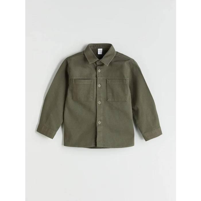 LCW baby Haki Basic Gabardin Uzun Kollu Erkek Çocuk Gömlek