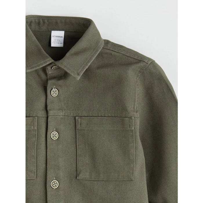 LCW baby Haki Basic Gabardin Uzun Kollu Erkek Çocuk Gömlek