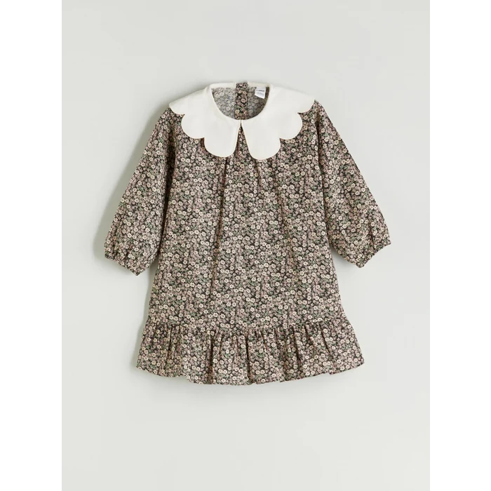 LCW Kids Antrasit Bebe Yaka Çiçekli Kız Çocuk Elbise