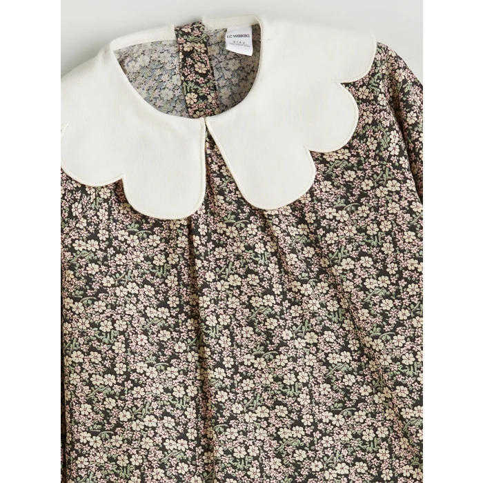 LCW Kids Antrasit Bebe Yaka Çiçekli Kız Çocuk Elbise