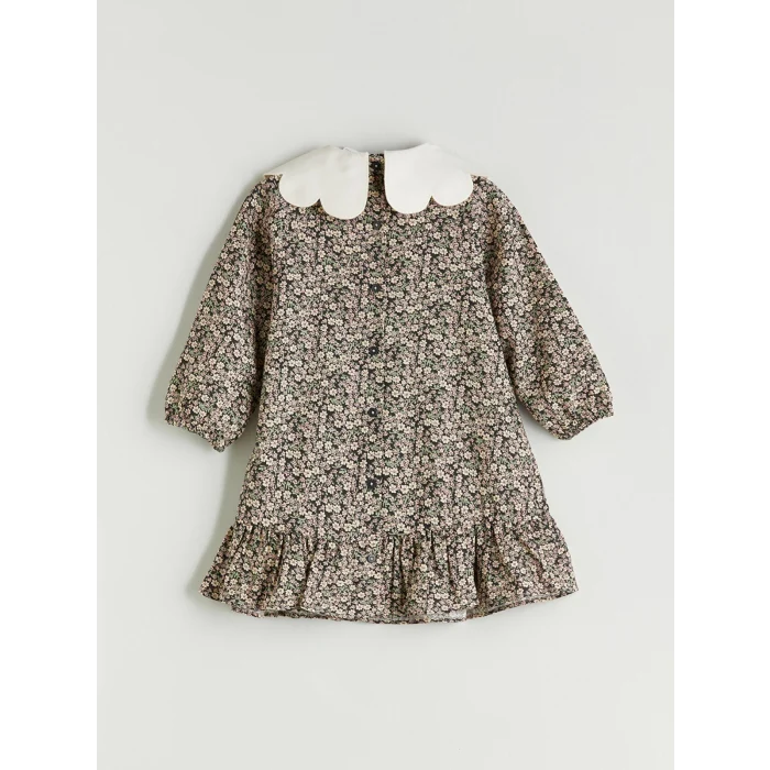 LCW Kids Antrasit Bebe Yaka Çiçekli Kız Çocuk Elbise