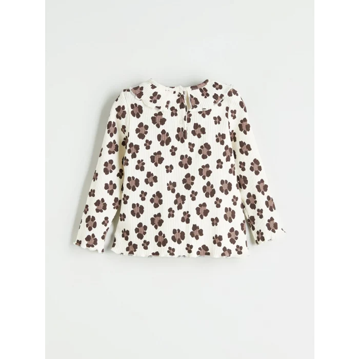 LCW baby Ekru Bisiklet Yaka Çiçekli Kız Bebek Tişört ve Tayt 2li Takım