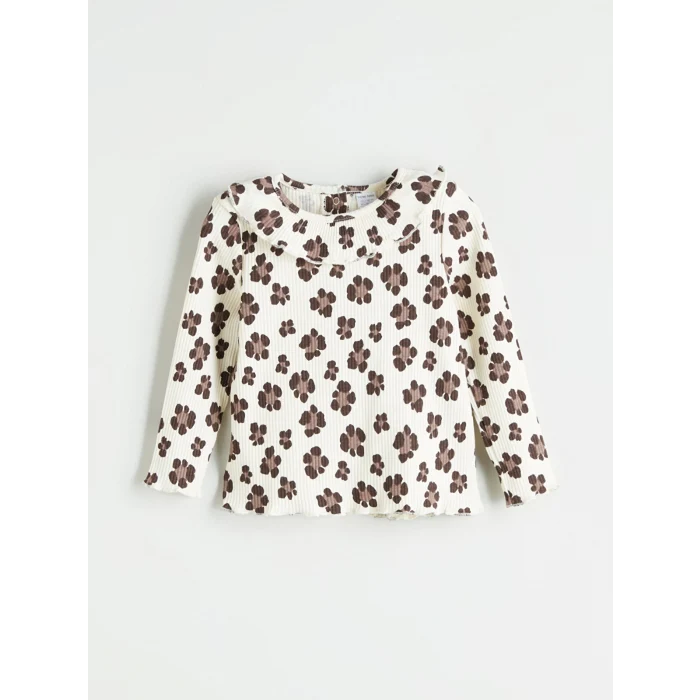 LCW baby Ekru Bisiklet Yaka Çiçekli Kız Bebek Tişört ve Tayt 2li Takım