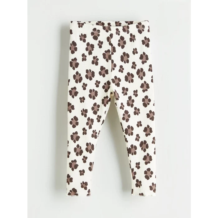 LCW baby Ekru Bisiklet Yaka Çiçekli Kız Bebek Tişört ve Tayt 2li Takım