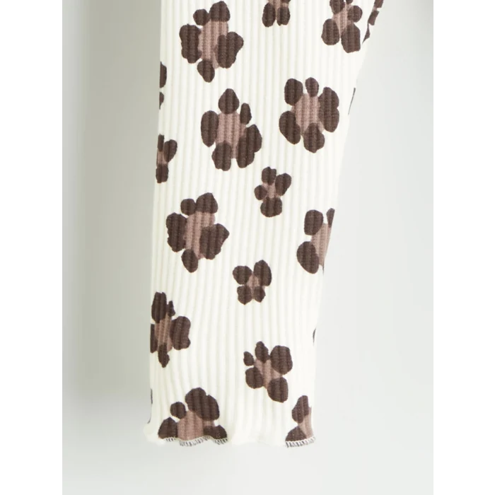 LCW baby Ekru Bisiklet Yaka Çiçekli Kız Bebek Tişört ve Tayt 2li Takım