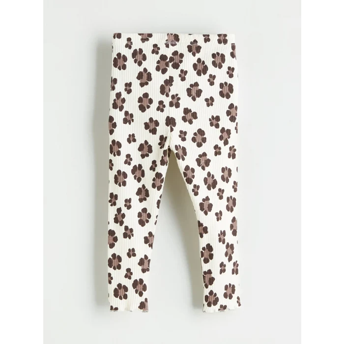 LCW baby Ekru Bisiklet Yaka Çiçekli Kız Bebek Tişört ve Tayt 2li Takım