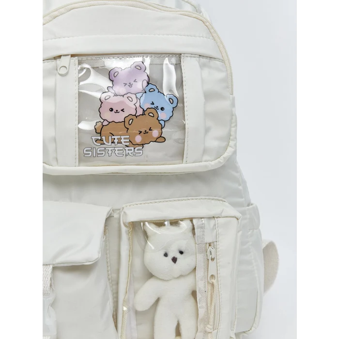 LCW ACCESSORIES Ekru Çok Bölmeli Kız Çocuk Sırt Çantası