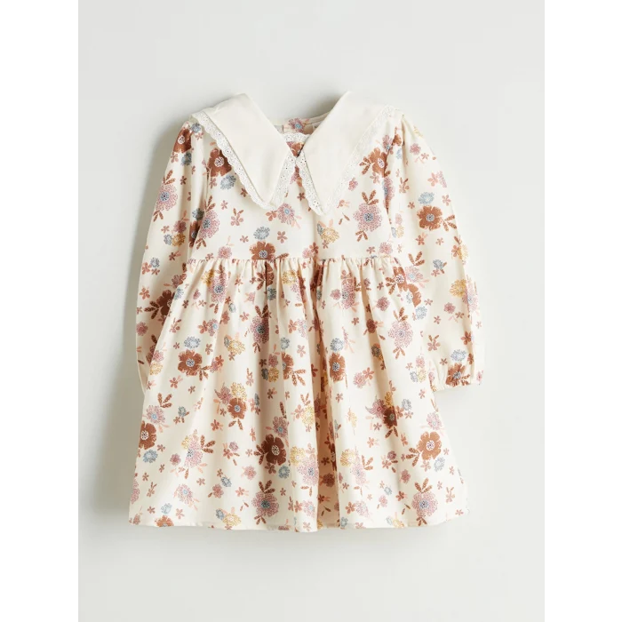 LCW Kids Ekru Bebe Yaka Çiçekli Kız Çocuk Elbise