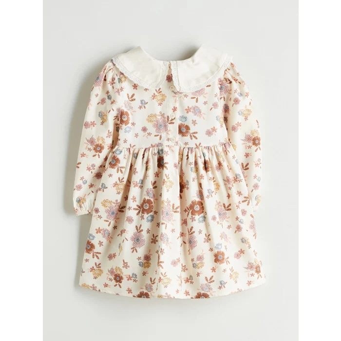 LCW Kids Ekru Bebe Yaka Çiçekli Kız Çocuk Elbise
