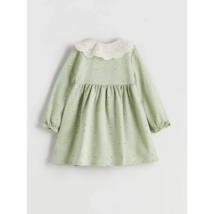 LCW baby Yeşil Bebe Yaka Çiçekli Kız Bebek Elbise