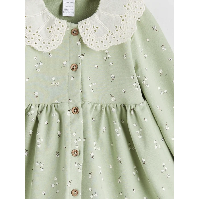 LCW baby Yeşil Bebe Yaka Çiçekli Kız Bebek Elbise