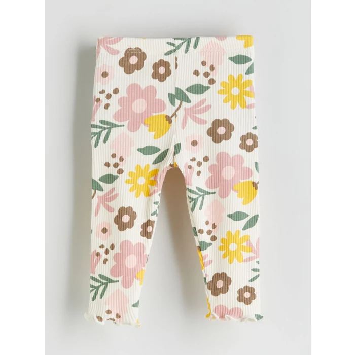 LCW baby Ekru Bisiklet Yaka Çiçekli Kız Bebek Sweatshirt ve Eşofman Alt 2li