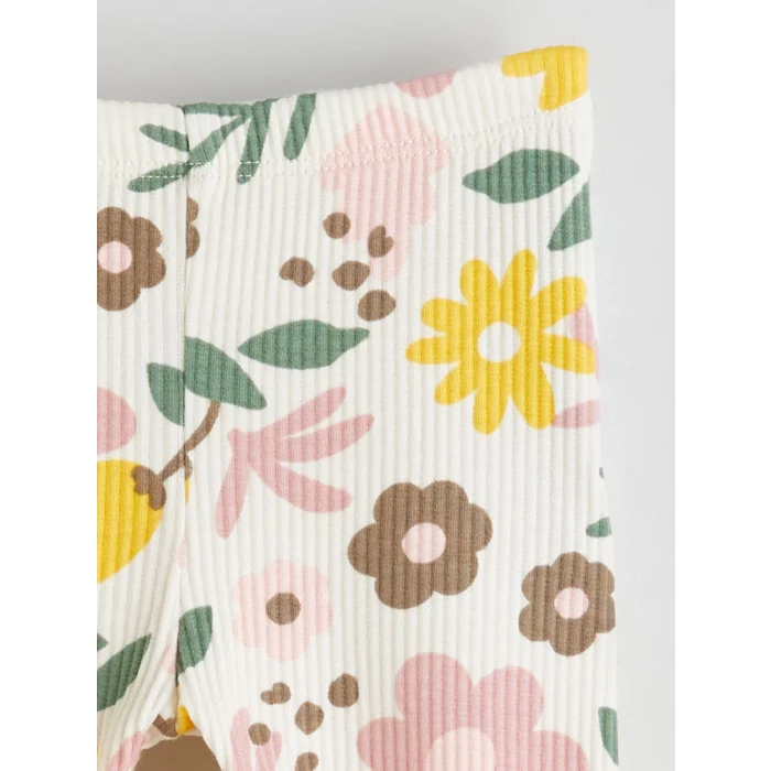 LCW baby Ekru Bisiklet Yaka Çiçekli Kız Bebek Sweatshirt ve Eşofman Alt 2li