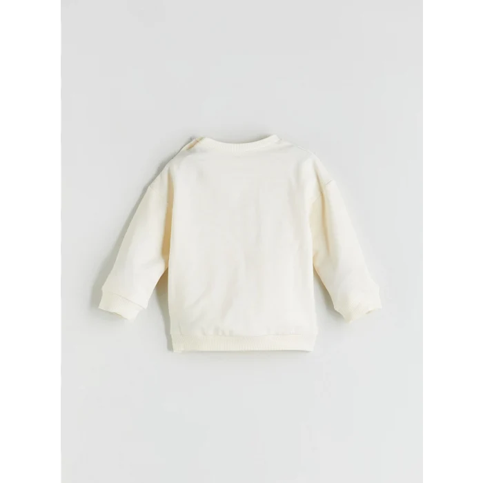 LCW baby Ekru Bisiklet Yaka Kurdele Detaylı Kız Bebek Sweatshirt ve Tayt 2li