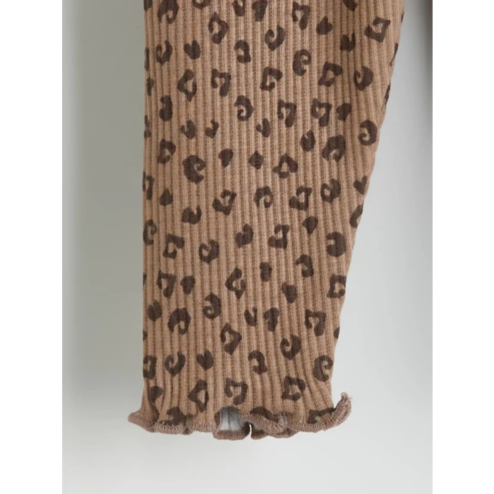 LCW baby Ekru Bisiklet Yaka Kurdele Detaylı Kız Bebek Sweatshirt ve Tayt 2li