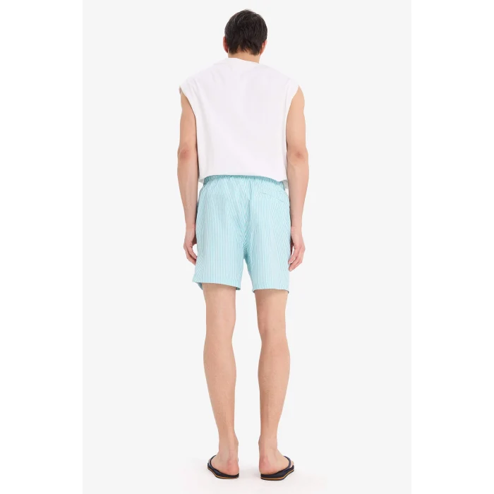 Defacto U0024 Turkuaz Çizgili File Astarlı Kısa Boy Deniz Şortu