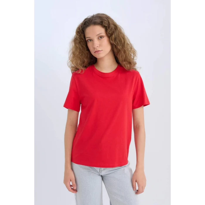 Defacto D9592 Kırmızı Regular Fit Bisiklet Yaka Basic Düz Kısa Kollu Kırmızı Tişört