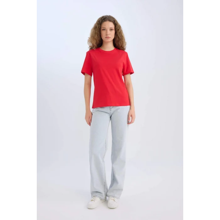 Defacto D9592 Kırmızı Regular Fit Bisiklet Yaka Basic Düz Kısa Kollu Kırmızı Tişört