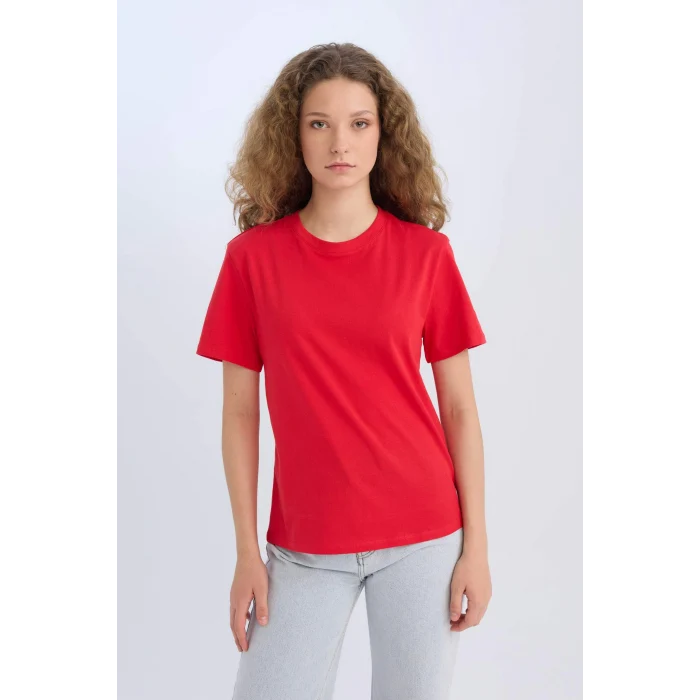 Defacto D9592 Kırmızı Regular Fit Bisiklet Yaka Basic Düz Kısa Kollu Kırmızı Tişört