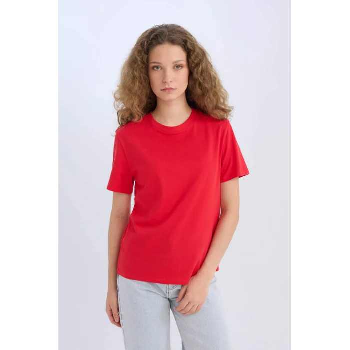 Defacto D9592 Kırmızı Regular Fit Bisiklet Yaka Basic Düz Kısa Kollu Kırmızı Tişört