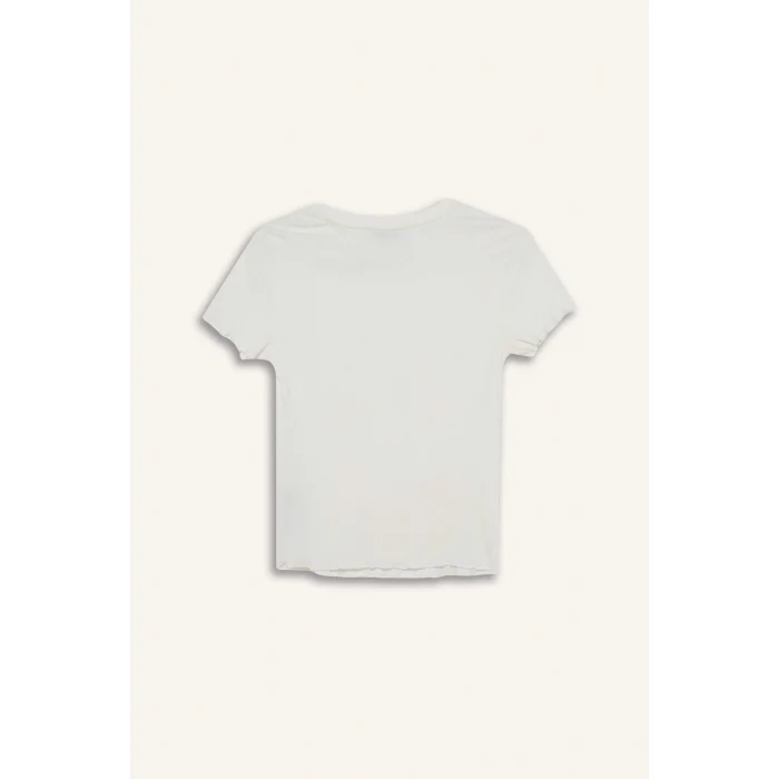 Defacto K7064 Beyaz Fitted Bisiklet Yaka Basic Düz Fitilli Kaşkorse Kısa Kollu Beyaz Tişört