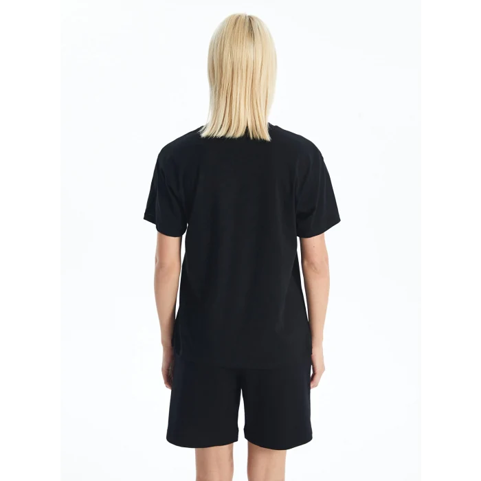 LCW Vision Siyah Bisiklet Yaka Baskılı Kısa Kollu Kadın Tişört