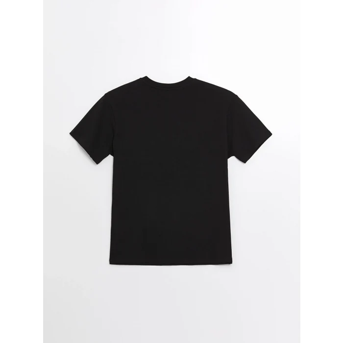 LCW Vision Siyah Bisiklet Yaka Baskılı Kısa Kollu Kadın Tişört