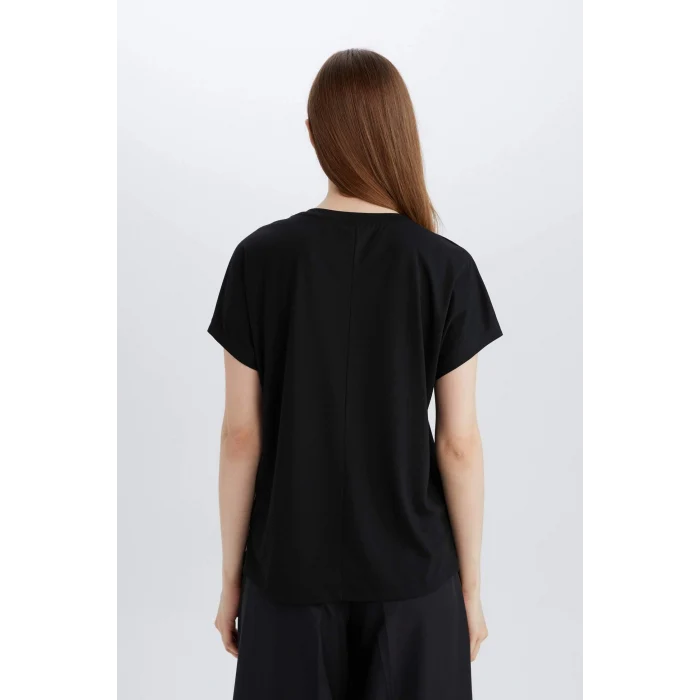 Defacto E3027 Siyah Regular Fit Bisiklet Yaka Baskılı Kısa Kollu Tişört