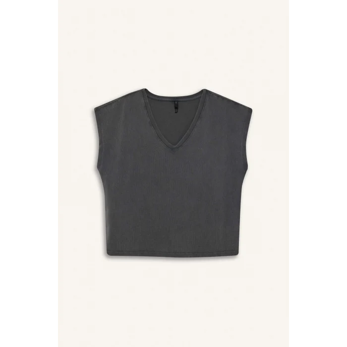 Defacto E5486 Antrasit Regular Fit V Yaka Basic Düz Premium Kolsuz Tişört