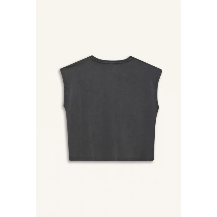 Defacto E5486 Antrasit Regular Fit V Yaka Basic Düz Premium Kolsuz Tişört